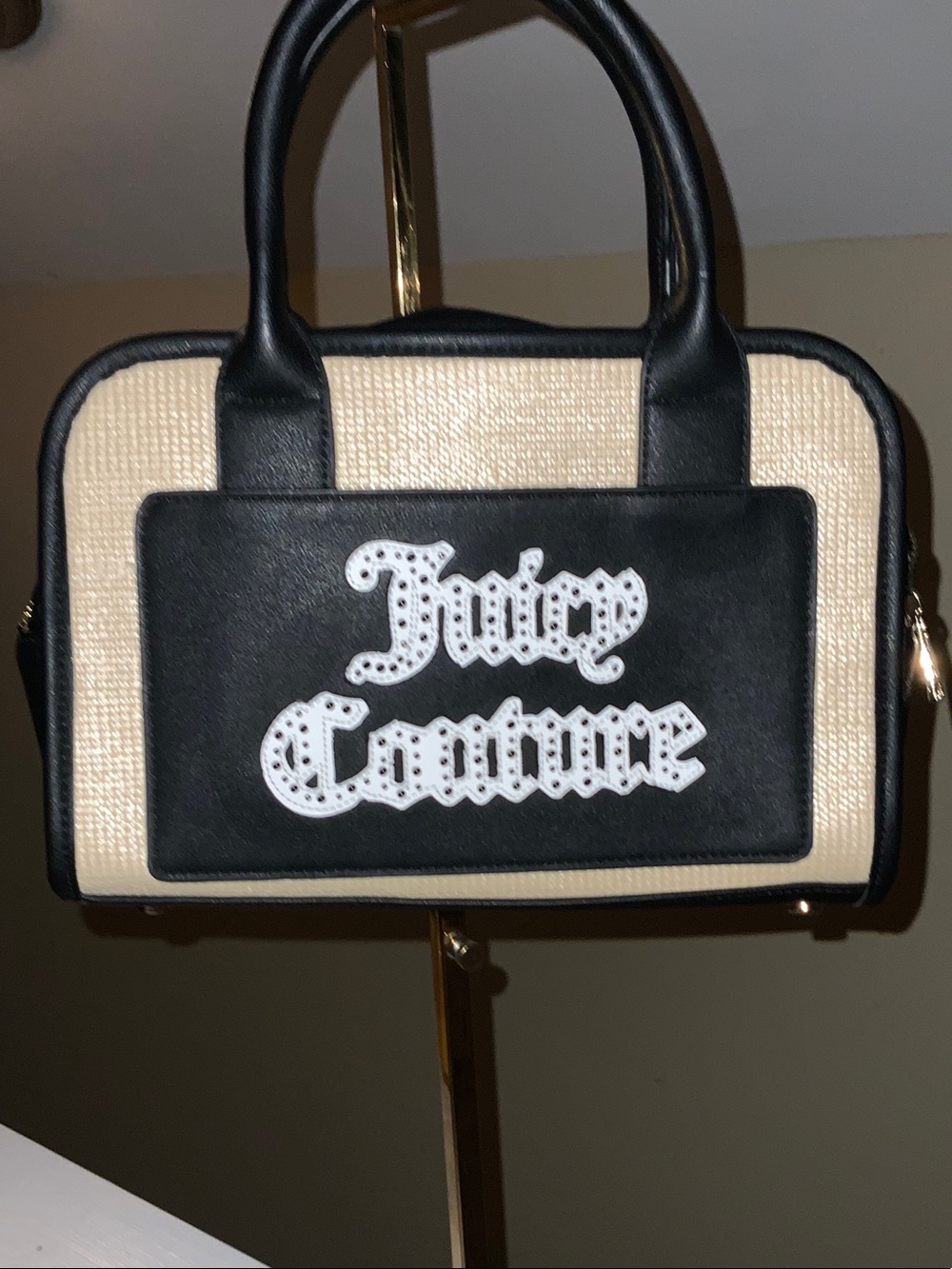 Juicy Couture Black and Cream Logo Dome Satchel